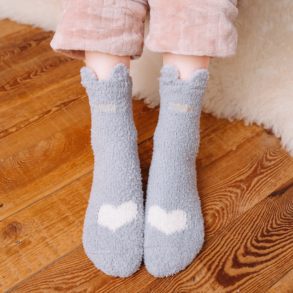 1 Đôi Tất Lông Cừu San Hô Giữ Ấm Hình Hoạt Hình Đáng Yêu