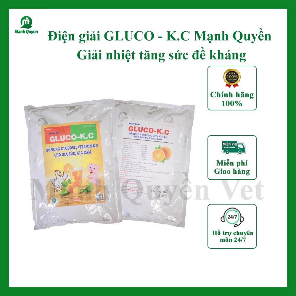 Điện giải GLUCO - K.C Mạnh Quyền, Giải nhiệt tăng sức đề kháng, bồi bổ cơ thể cho gia súc gia cầm - 1KG