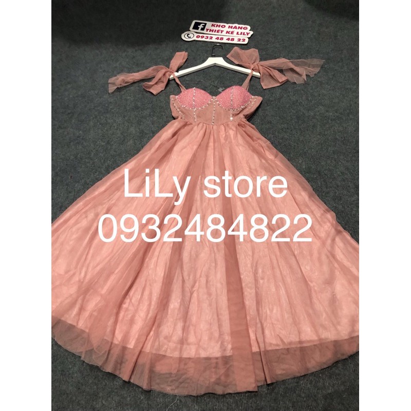 đầm xoè nơ đính đá ( ảnh và video thật 1000% )