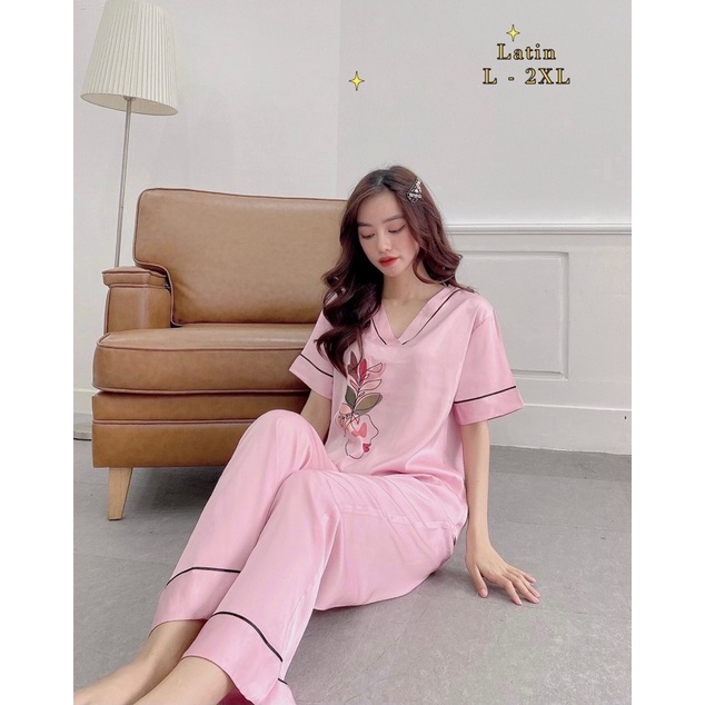 Bộ lụa LATIN  quần dài thiết kế size to dưới 75kg