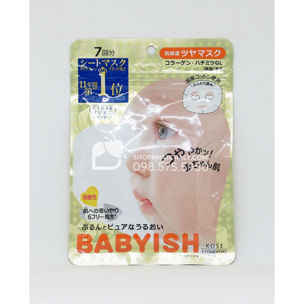 Mặt nạ Kose Babyish 7 miếng Nhật Bản. No 1 Cosme liên tục. Cực hot tại Nhật. Xách tay trực tiếp