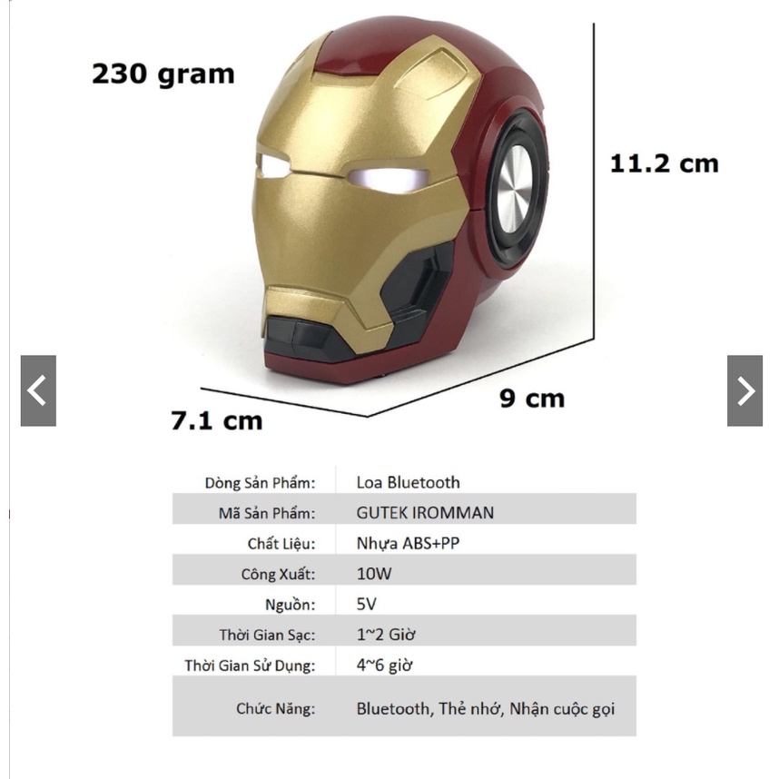 Loa Bluetooth IRON MAN [Nghe Nhạc+Decor Bàn Làm Việc+Quà Tặng Sinh Nhật Ý Nghĩa]