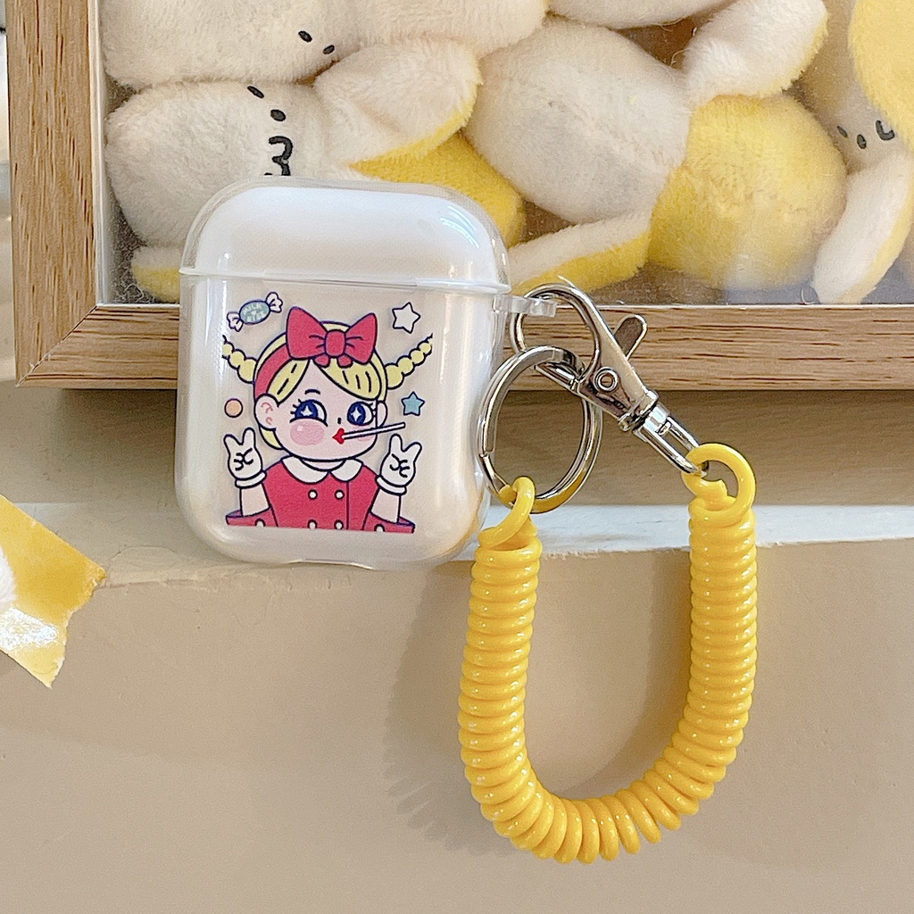 Vỏ Bảo Vệ Hộp Sạc Tai Nghe airpods 1 2 Pro 3rd Generation Pro 1/2 Trong Suốt Chống Sốc Họa Tiết Hoạt Hình Kèm Dây Đeo Kiểu Nhật Hàn