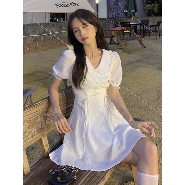 Đầm trắng dự tiệc, đầm trắng rút dây eo, đầm trắng cổ bèo dáng xoè, đầm trắng công chúa