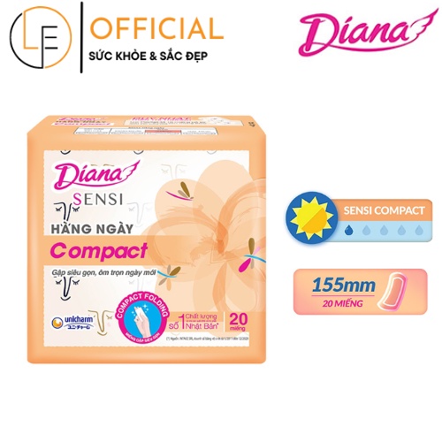 Băng Vệ Sinh Diana Hàng Ngày Compact 20 Miếng Mặt Bông 155mm