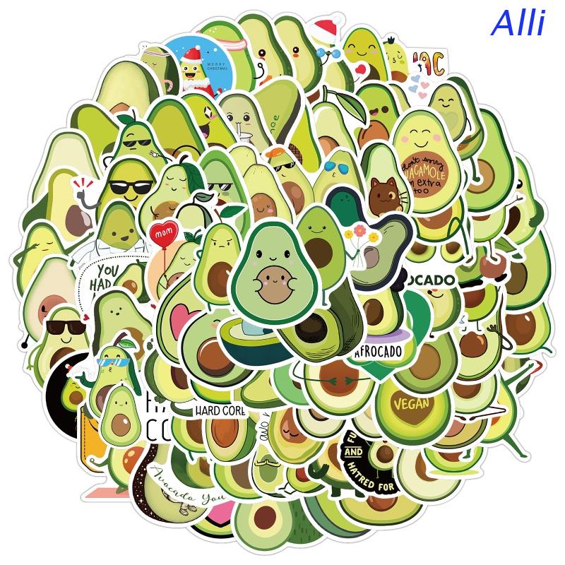 Bộ 100 Sticker Nhựa Vinyl Chống Thấm Nước Hình Trái Bơ Dán Trang Trí Chai Nước/Laptop/Tủ Lạnh/Điện Thoại