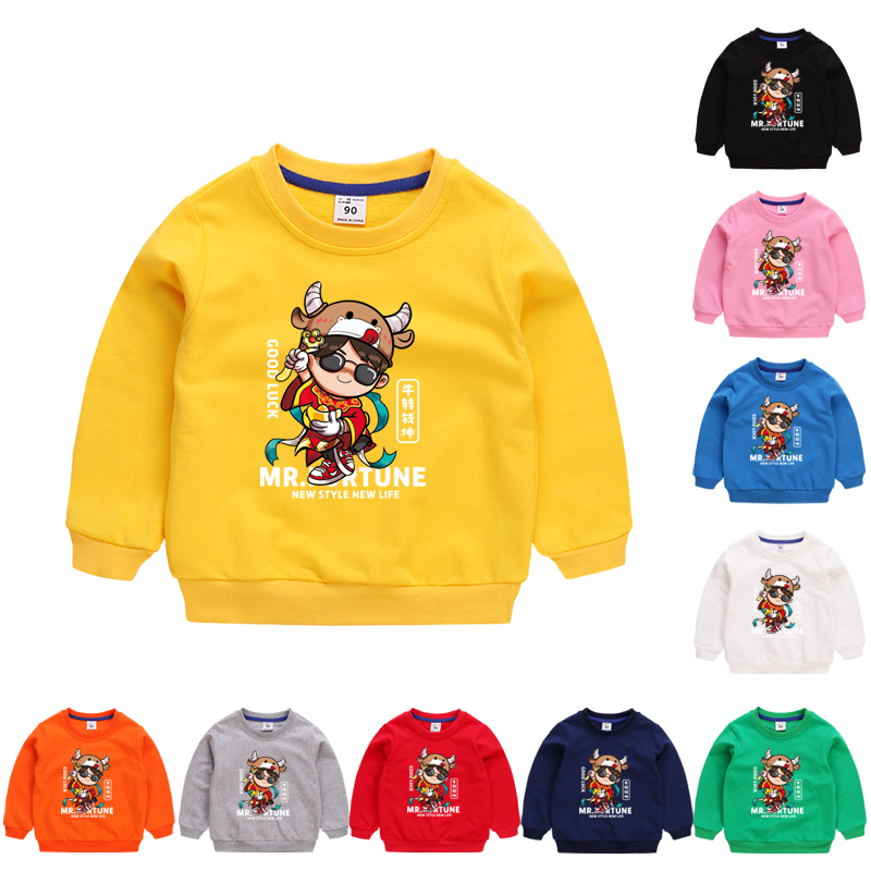 LUNAR Áo Sweater Tay Dài Chất Liệu Cotton Co Giãn Có 10 Màu In Hình Hoạt Hình Dễ Thương Cho Bé