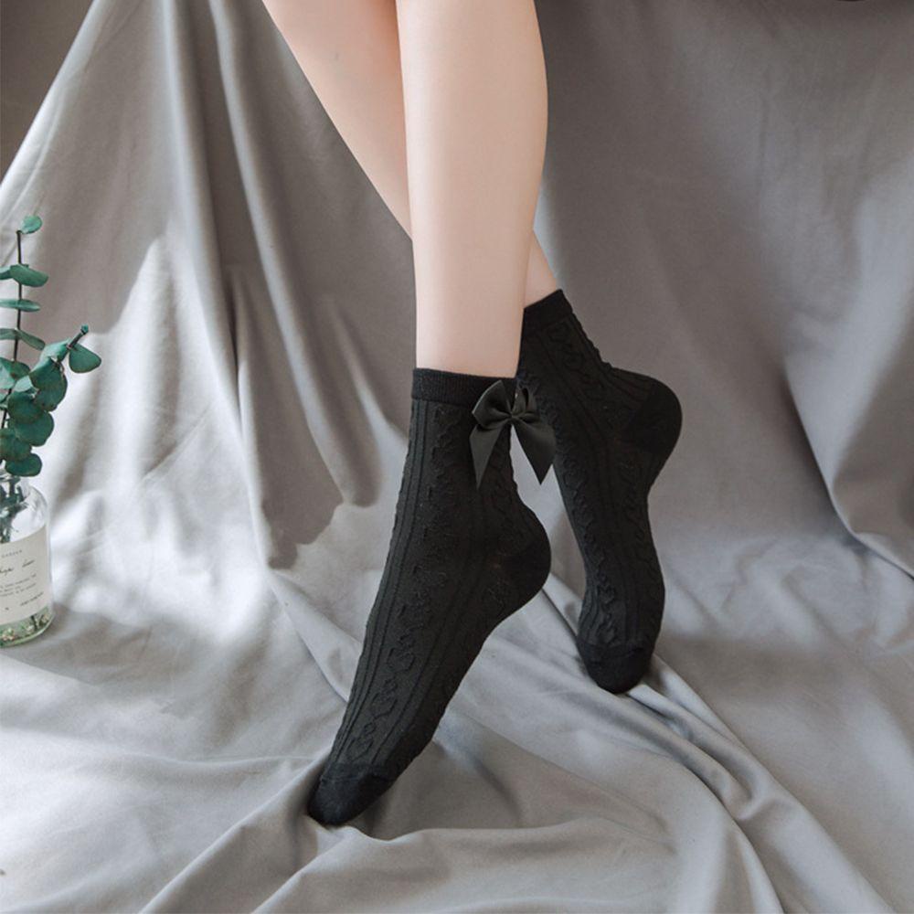 QQMALL Vớ Nữ Phối Ren Thoáng Khí Đính Nơ Phong Cách Lolita