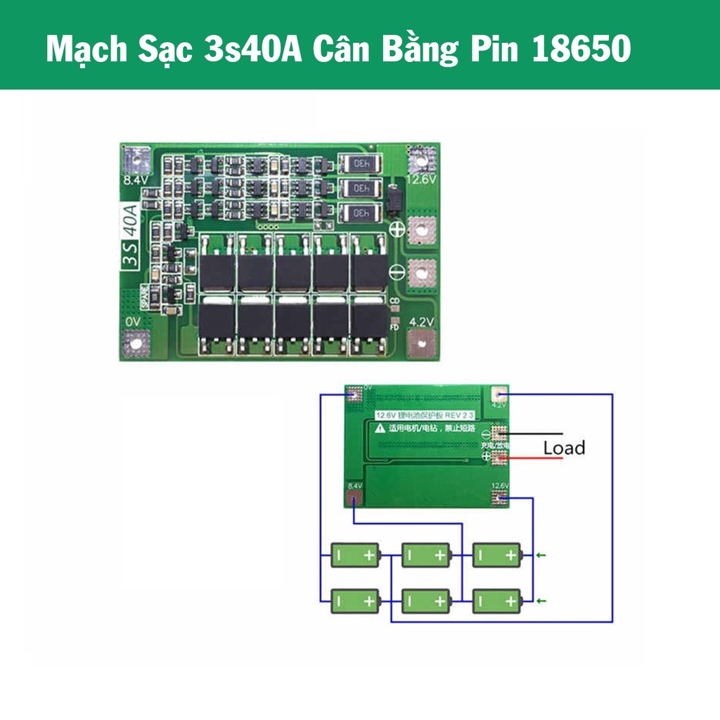 Mạch sạc 3S 40A bảo vệ pin cân bằng 12.6V sạc pin 18650 hoặc pin lypo lion 3.7V