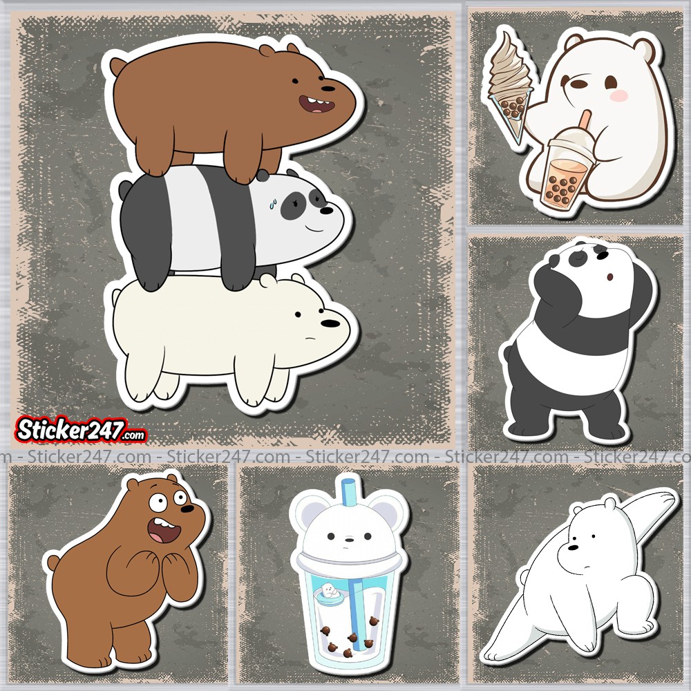 Sticker We Bare Bears 🌈𝑭𝒓𝒆𝒆𝒔𝒉𝒊𝒑 Chúng tôi đơn giản là gấu, Sticker chống nước dán laptop, mũ bảo hiểm, ipad...