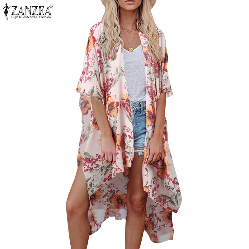 Áo khoác cardigan ZANZEA tay lửng in họa tiết hoa thời trang dành cho nữ