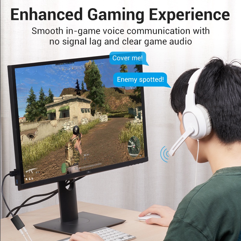 Thẻ âm thanh ngoài Vention chuyển đổi cổng USB sang cổng kép tai nghe và micro