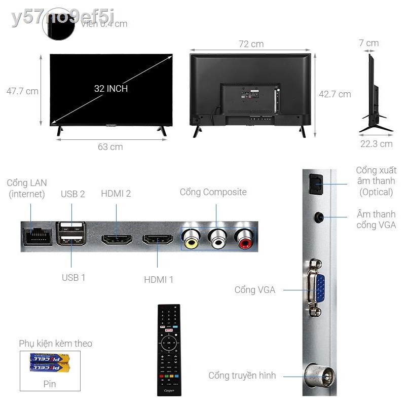 ✱Smart Tivi Casper tràn viền HD 720 32 inch 32HX6200 (HD Ready, HĐH Linux, DVB-T2, Nexflix, Youtube, ZingTV, FPT Play, C