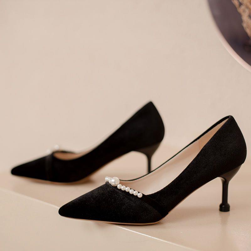 Xiuhe Giày Cao Gót Da Lộn Màu Đỏ Rượu Vang Đính Ngọc Trai Phong Cách Trung Hoa Cho Cô Dâu