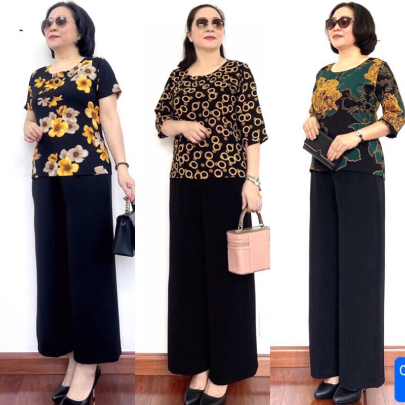 Bộ đồ Trung niên cho Bà cho Mẹ - Áo lụa hàn châu Quần tơ đũi Cao Cấp