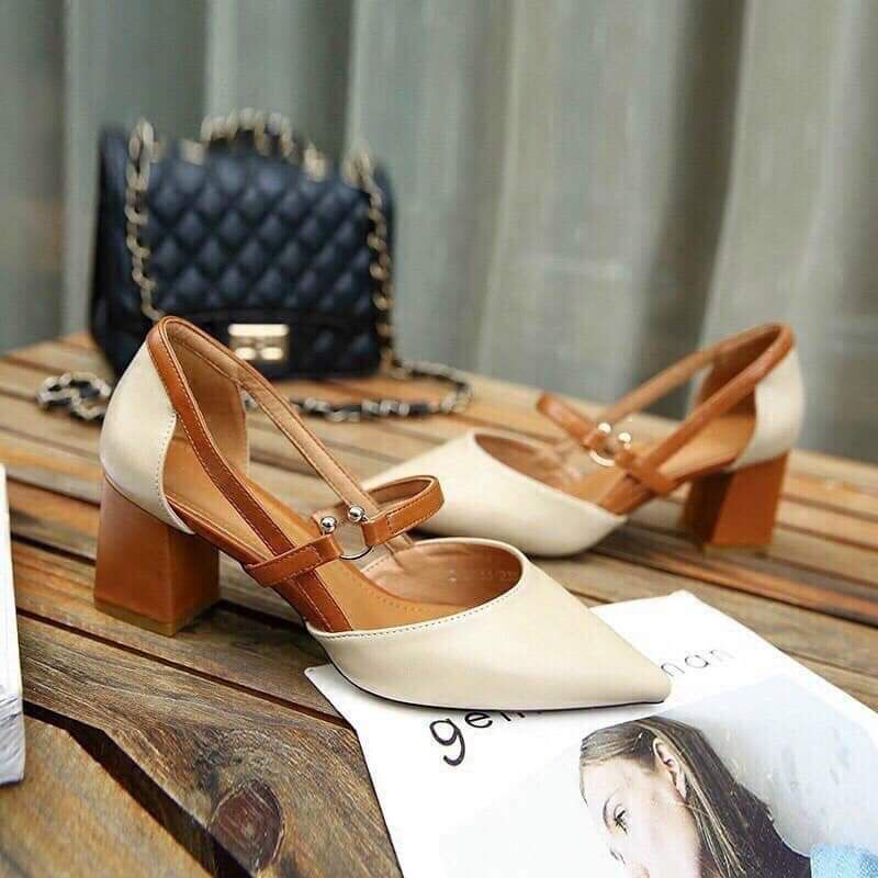Giày cao gót pha màu Da bò xinh xắn, nhẹ nhàng