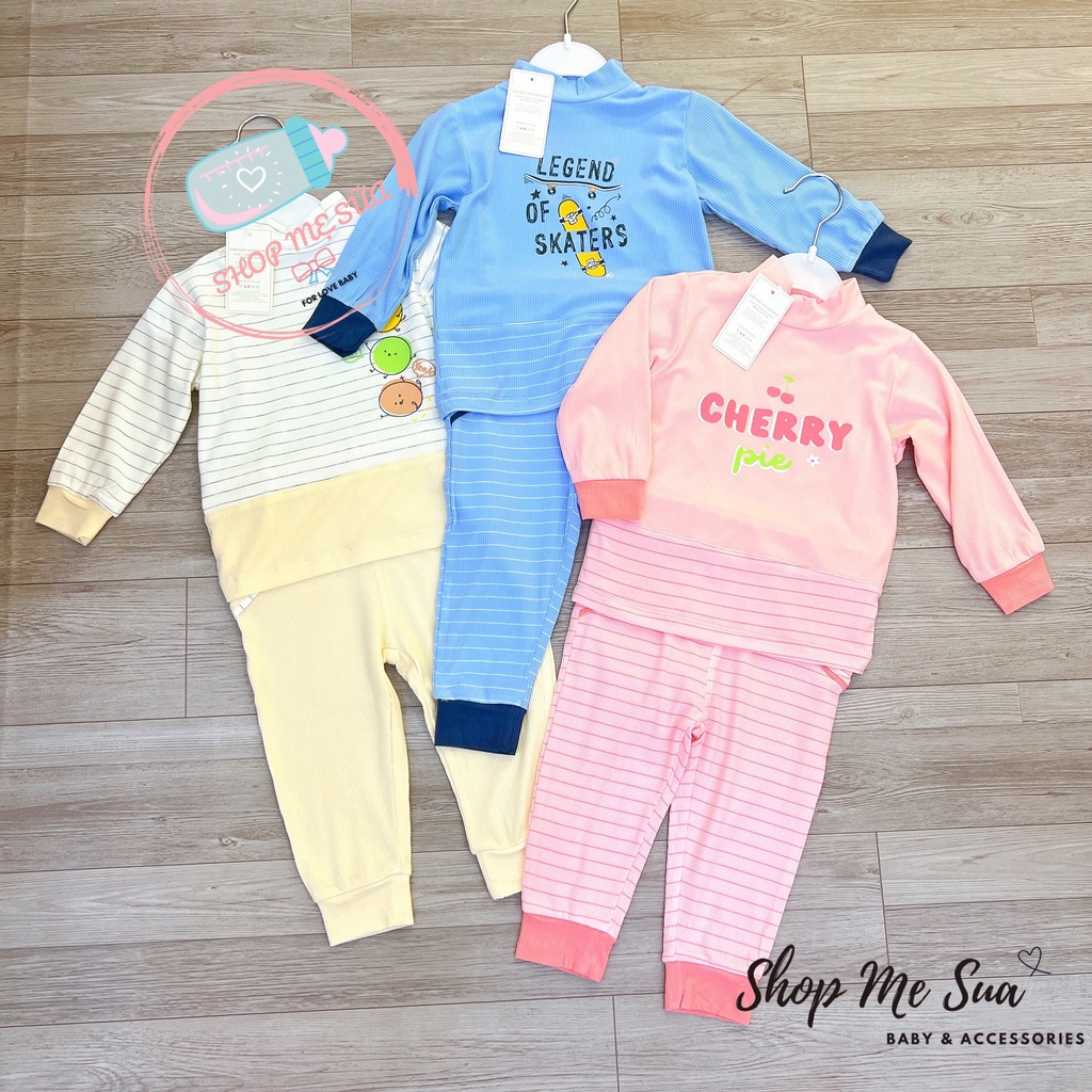 MOON Bộ dài tay thu đông cho bé chất petit cao cổ 3 phân bé trai và gái