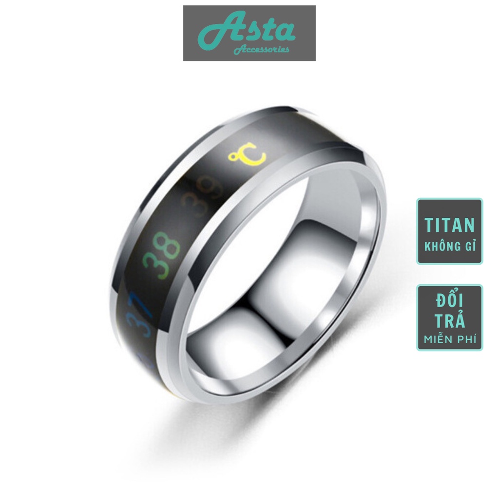 Nhẫn Nam Nhiệt Độ Thời Trang Astaaccessories Màu Bạc Cá Tính Hàn Quốc Chất Liệu Titan - Nhẫn Nhiệt Độ