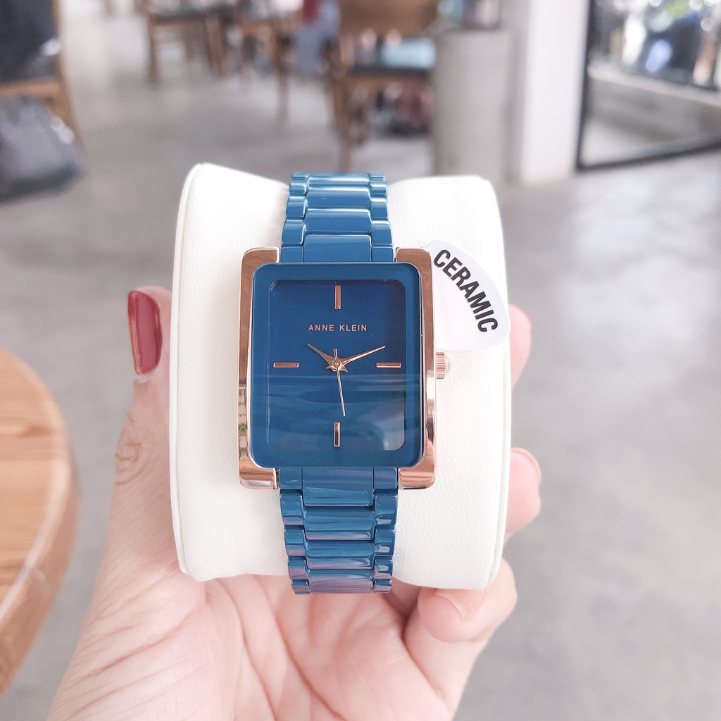 Đồng hồ Nữ (CHÍNH HÃNG) Anne Klein AK/2952DBRG mặt vuông ceramic xanh blue