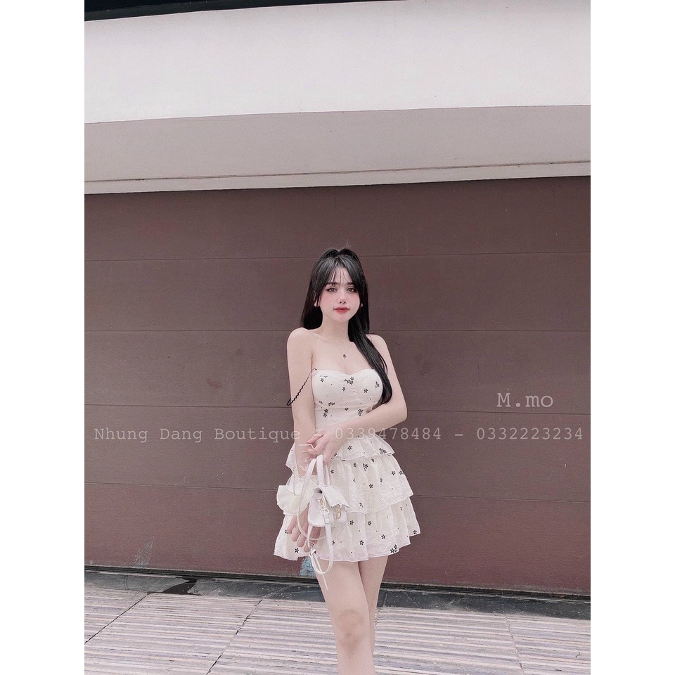 (Slaes freeship2022) Đầm Hoa Nhí Hai Dây Dáng Xoè Tầng, Váy Nữ Tiểu Thư Đi Tiệc Đơn Giản