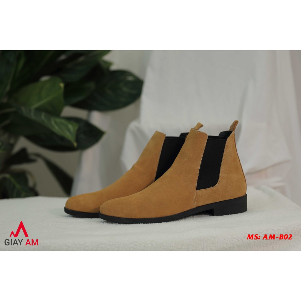 Giày Chelsea Boot da lộn tăng 4cm chiều cao -Giày cổ cao