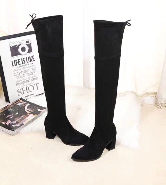 [Mã 151FASHIONSALE1 giảm 10k đơn 50k] Bốt đùi đế vuông da lộn