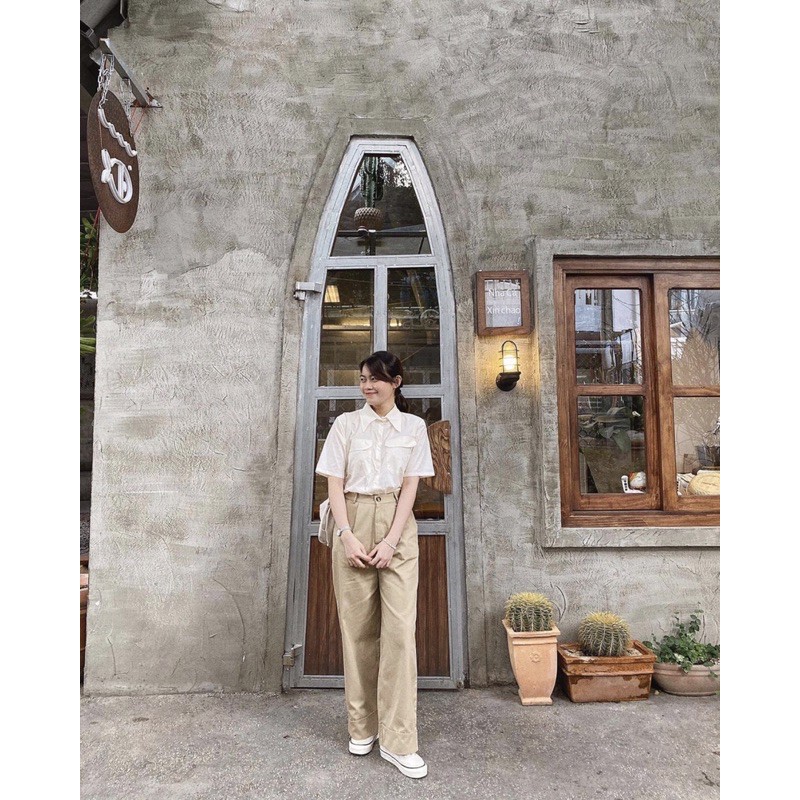 Set áo sơ mi chất vải kate mềm mịn + quần suông kaki k nhăn