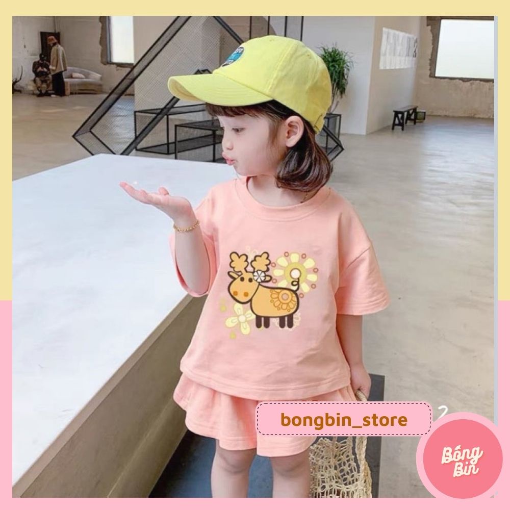 Bộ hè bé gái,bộ đồ cộc tay cho bé gái mặc mùa hè chất liệu coton họa tiết cừu vàng hàng loại 1