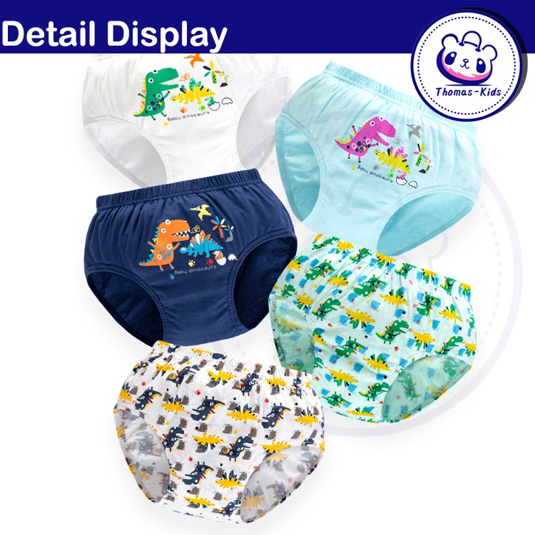 [THOMAS KIDS] Set 5 Quần Lót Cotton Thoáng Khí In Họa Tiết Hoạt Hình Cho Bé Trai 2-13 Tuổi