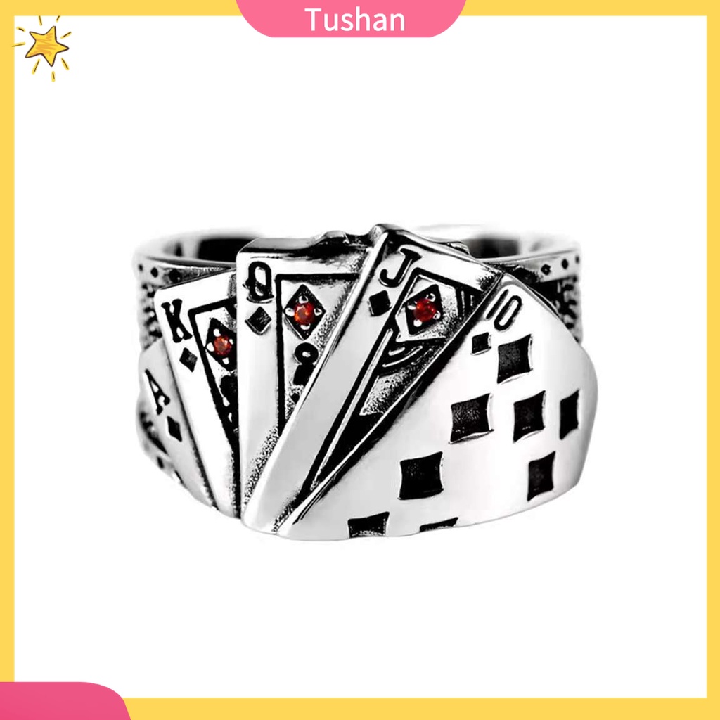 [TS] - Nhẫn Hở Khắc Lá Bài Poker Cổ Điển Có Thể Điều Chỉnh Kích Thước Cho Bữa Tiệc