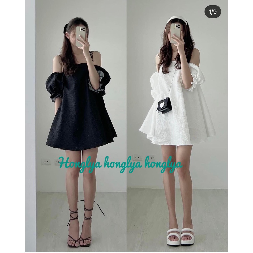 Đầm tiểu thư hai dây phần trễ vai có thể tháo rời