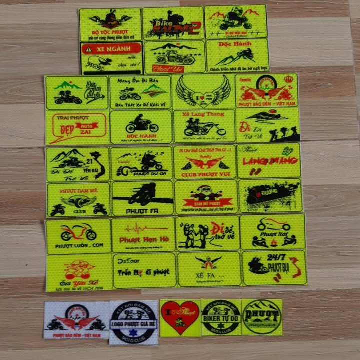 combo 35 LOGO phượt phản quang tổ ong tem dán xe