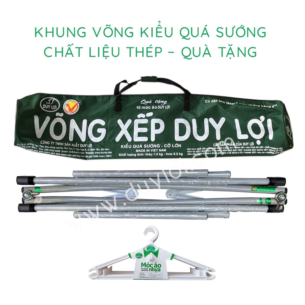 KHUNG VÕNG DUY LỢI THÉP CỠ NHỎ - QUÀ TẶNG 10 MÓC ÁO ( không võng lưới )