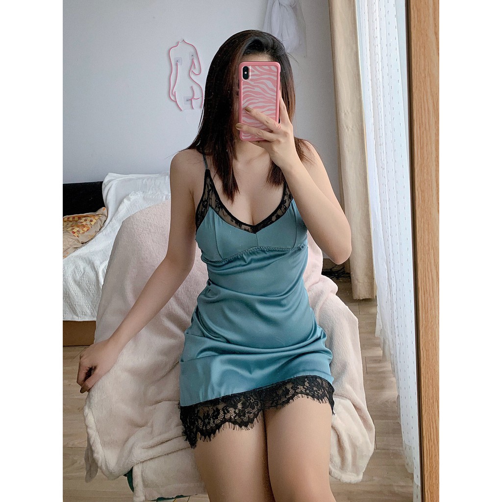 Q11.HCM[LL743] váy ngủ cao cấp -Đầm Ngủ Sexy Satin phối ren cao cấp CÔ CHỦ NHỎ