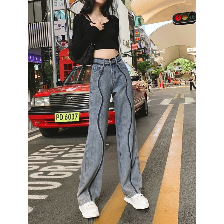 Quần Denim Ống Rộng Lưng Cao Thời Trang Mùa Thu 2022 Cho Nữ