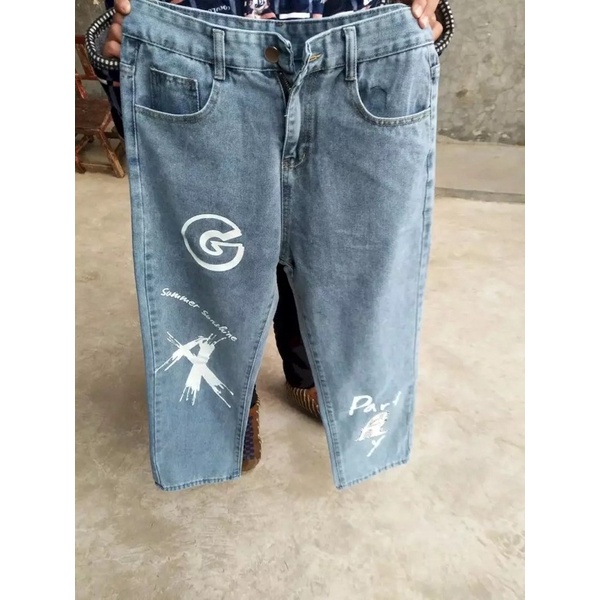 QUẦN JEANS ỐNG RỘNG T-A-N DÁNG SUÔNG PHONG CÁCH HÀN QUỐC-QJi1-THỜI TRANG UNISEX-có size Nam Nữ hình in,màu xanh ảnh thật