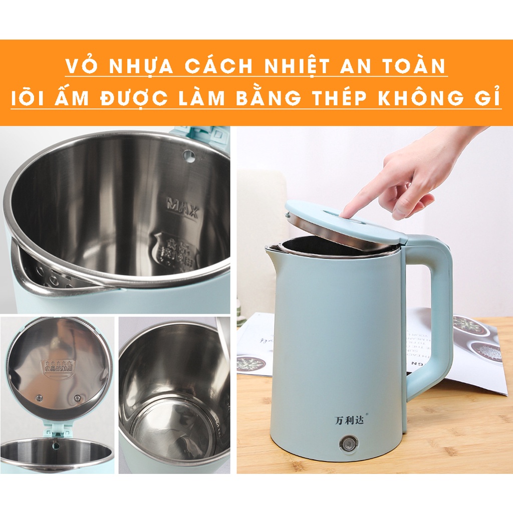 Ấm Đun Nước Siêu Tốc 2,3L Vỏ Nhựa Cách Nhiệt An Toàn, Sôi Nhanh Với Công Suất 1500W (Tặng ổ 3 chân sang 2 chân)