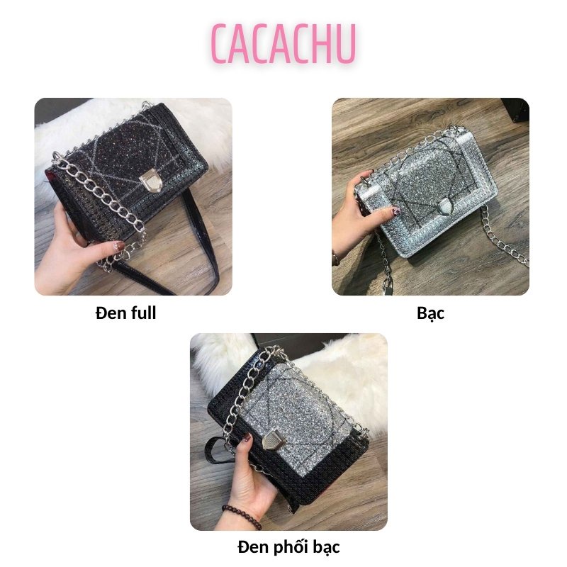 Túi xách đeo chéo nữ Drama kim tuyến lấp lánh sang trọng đẹp hàn quốc màu đen giá lẻ rẻ như sỉ CACACHU T049