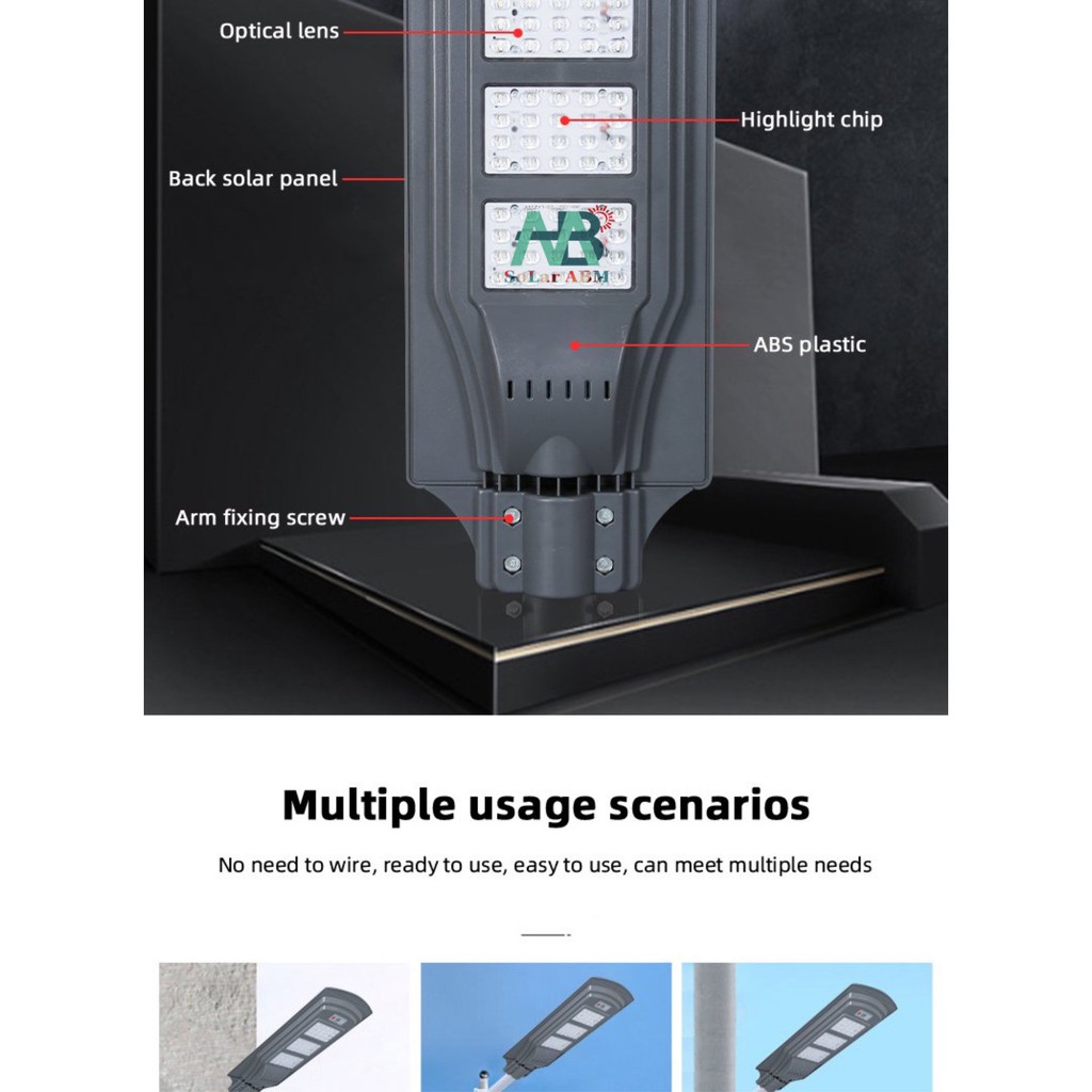150W Đèn Đường Tấm Pin Liền Thể Năng Lượng Mặt Trời , Cảm Biến Chuyển Động , IP67 Chống Nước ABM Solar