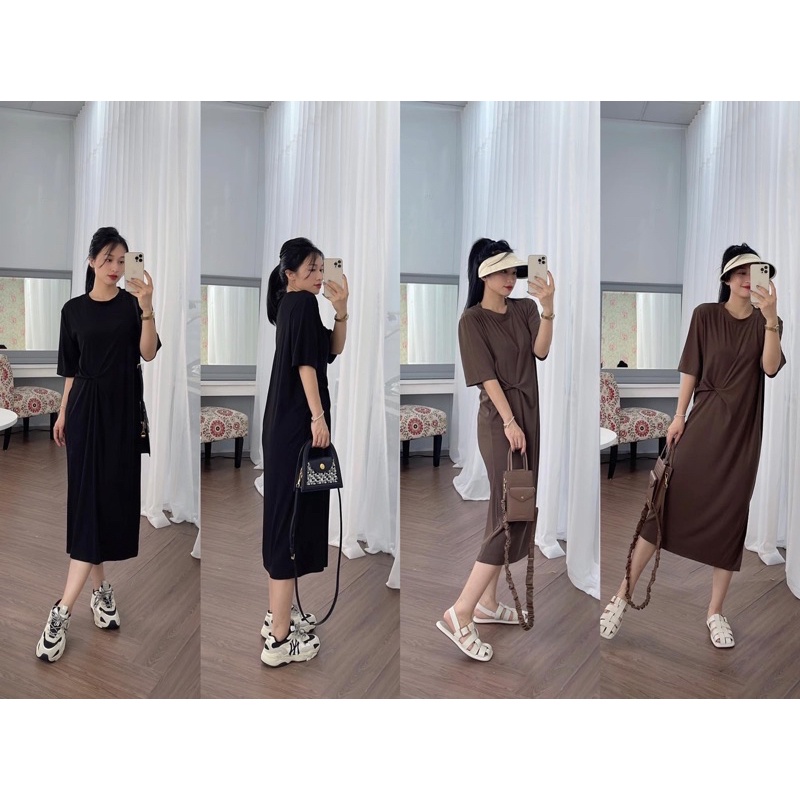 VÁY SUÔNG XOẮN EO XẺ TÀ 2 MÀU CHO NỮ