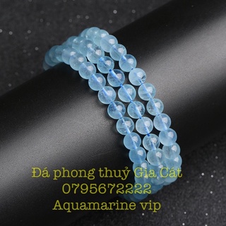 Vòng tay đá aqua quấn 3 vòng kiểm định vip Đá phong thuỷ Gia Cát