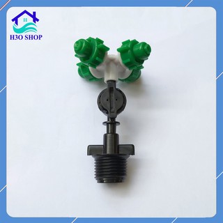 Béc Phun Sương Tưới Lan 4 Hướng Xanh - Nối Ren 21mm Kèm Van Chống Rỉ Nước