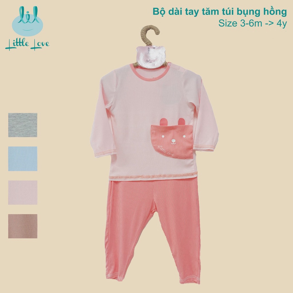 Bộ quần áo bé trai dài tay vải tăm túi bụng Bamboo by Lil-little love(từ 3 tháng đến 4 tuổi)