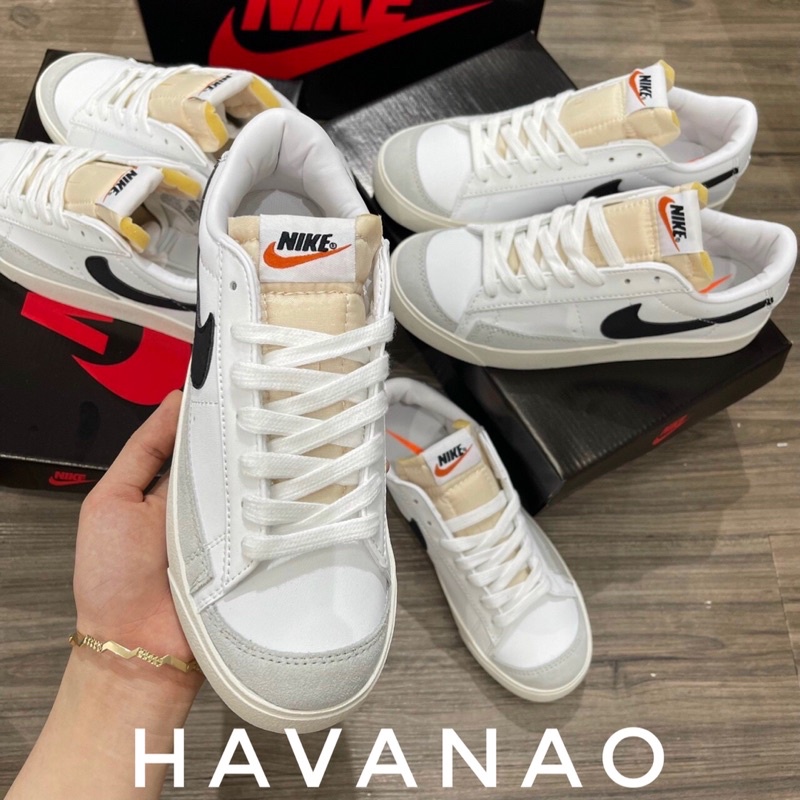 Giày Sneaker Nike Blazer Đen Trắng Cổ Thấp Nam Nữ, Giày Thể Thao Nike Blazer low 77 Vintage White Black Full Bill Box