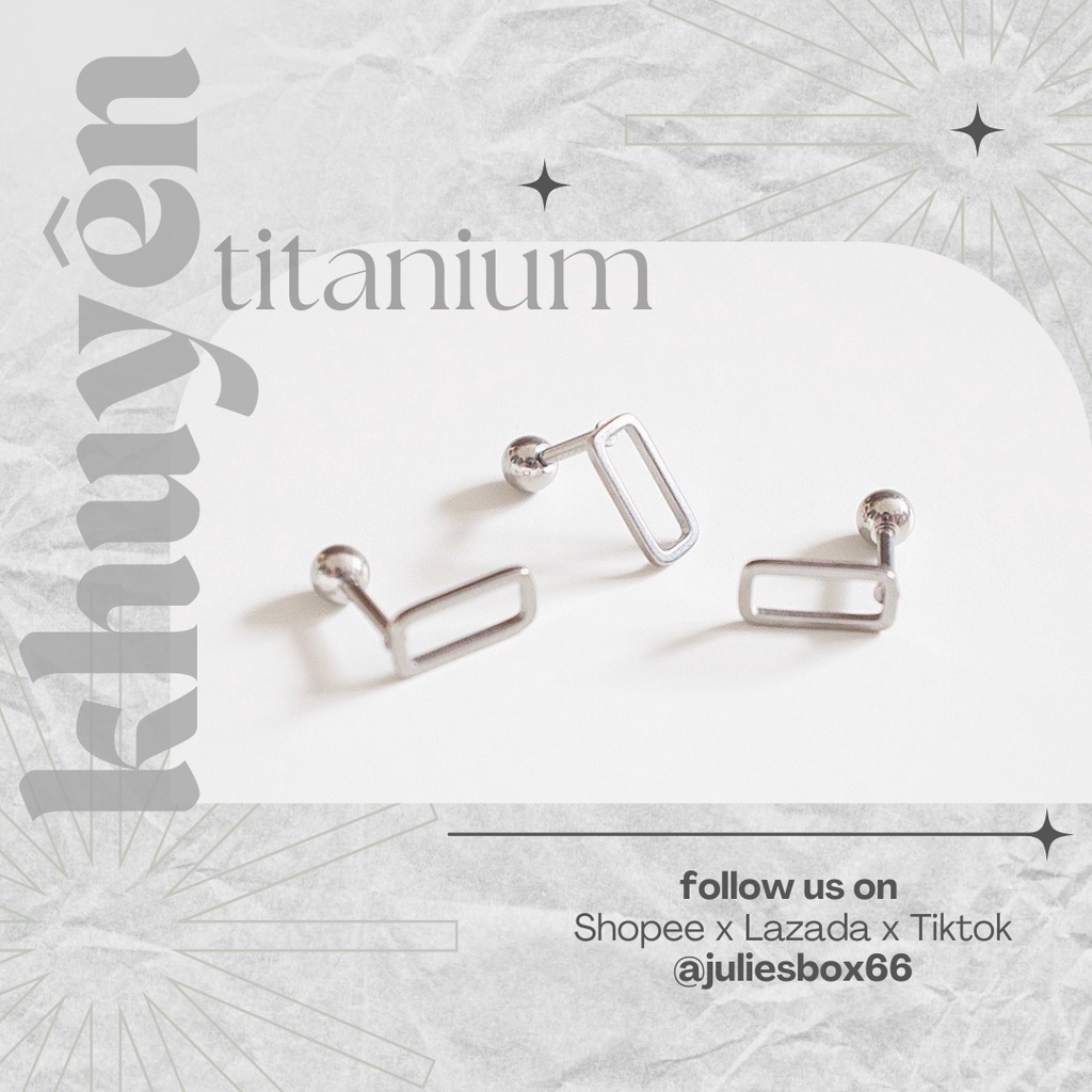 [1 Chiếc] Khuyên Tai Titan Unisex Hình Chữ Nhật Rỗng Bi Tròn Không Gỉ Sét Không Ngứa Bông Tai Julies Box 66