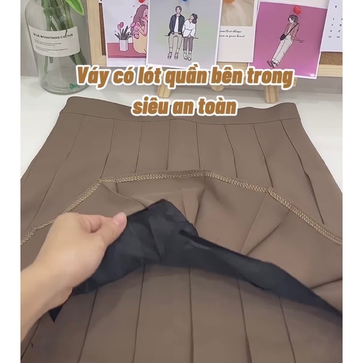 [HÀNG SẴN]Chân váy Tennis Skirts màu trơn/Chân váy xếp ly màu nâu tây siêu xinh