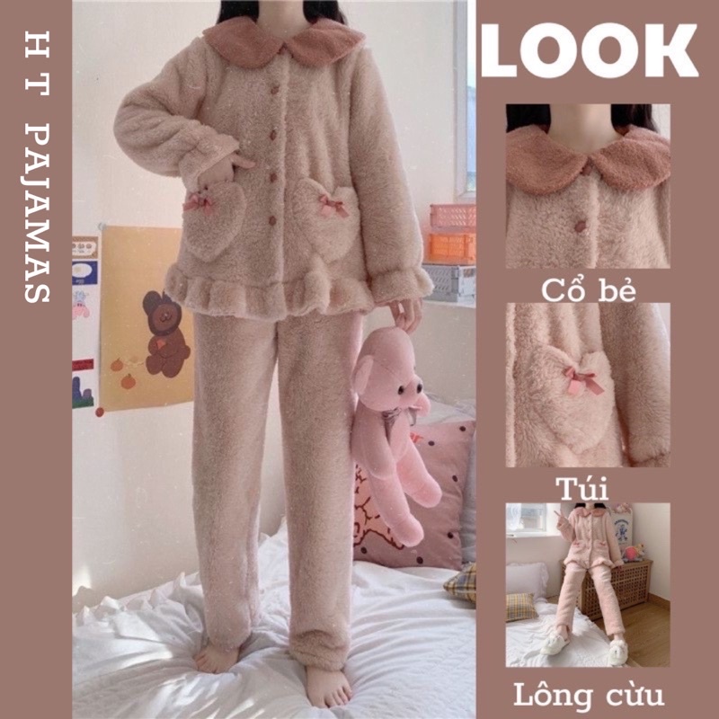 Bộ Ngủ Bông Túi Tim 2 Màu Dễ Thương N43