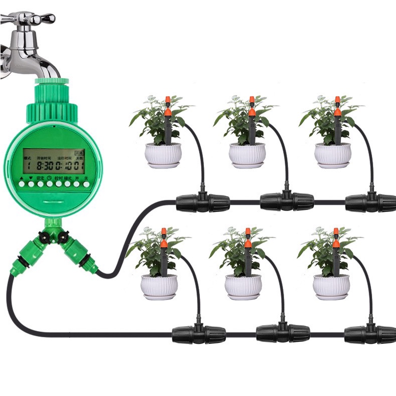 Bộ KIT tưới cây tự động 10 cây cắm nhỏ giọt kèm phun sương + van nước hẹn giờ tự động, 20m dây và đầy đủ phụ kiện