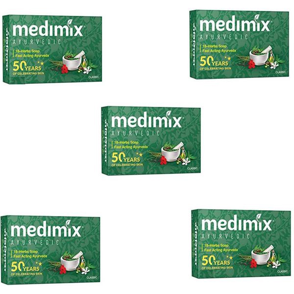 Combo 5 bánh xà phòng Medimix 125g đủ loại 18 loại thảo dược - đàn hương - nghệ tây - cỏ hương bài - nghệ và dầu argan