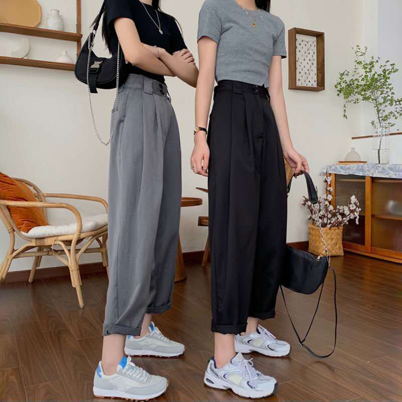 Quần suông dài eo cao đơn giản dễ phối đồ dành cho nữ | BigBuy360 - bigbuy360.vn